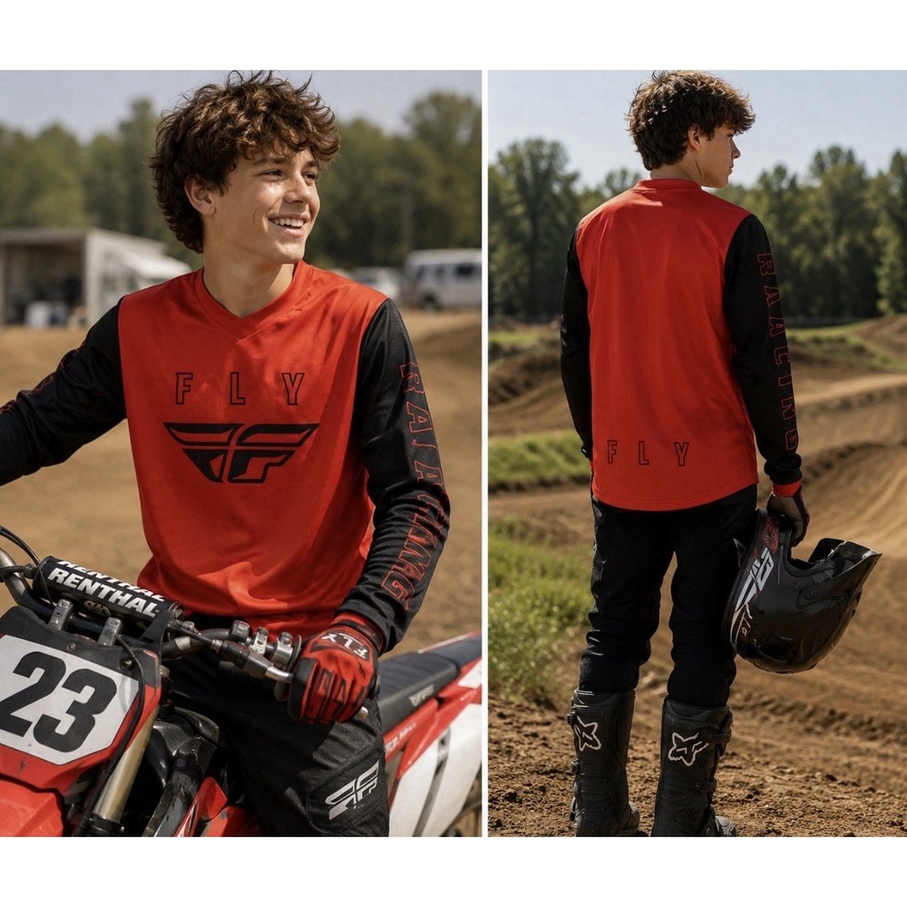 Fly Racing Red & Black Long Sleeve Jersey Motorcross Size YX   F-16
